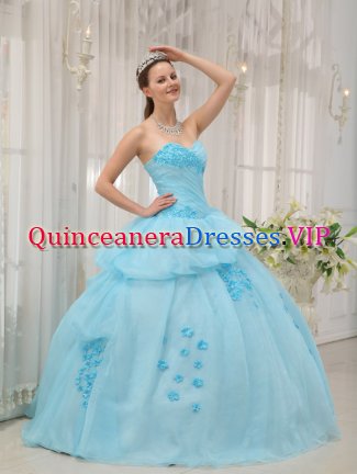 Altoona Iowa/IA Inexpensive Light Blue Sweethear Strapless Floor-length Ruched Bodice Sweet 16 Dress For Quinceanera Gown