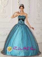 Elegant Black and Blue Beading and Appliques Quinceanera Gowns With Taffeta and Tulle In Washington(SKU QDZY238y-6BIZ)