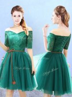 Ideal Knee Length Lace Up Quinceanera Dama Dress Green for Prom and Party with Lace(SKU BMT0335FBIZ)