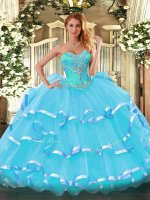 Charming Aqua Blue Quinceanera Dresses Sweetheart Sleeveless Lace Up