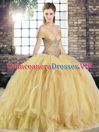 Pretty Sleeveless Beading and Ruffles Lace Up Quinceanera Gowns