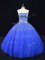 Glittering Royal Blue Lace Up Strapless Beading 15th Birthday Dress Tulle Sleeveless