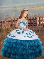 Floor Length Ball Gowns Sleeveless Blue Little Girls Pageant Gowns Lace Up