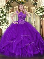 Tulle Scoop Sleeveless Zipper Beading and Ruffles 15 Quinceanera Dress in Purple(SKU SJQDDT1199002-1BIZ)