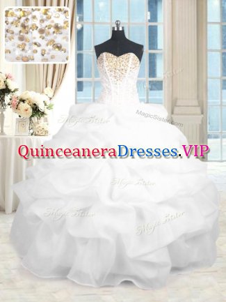 White Lace Up Sweetheart Beading and Ruffles Quinceanera Dresses Organza Sleeveless