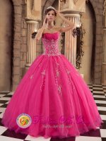 Woodley Berkshire Hot Pink Organza Ball Gown Quinceanera Dress With Beaded Decorate