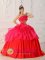 Longville Minnesota/MN Beautiful Red Strapless Appliques Decorate Waist For Quinceanera Dress