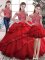 Extravagant Red Three Pieces Organza High-neck Sleeveless Beading and Ruffles Floor Length Lace Up Quinceanera Dress