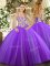 Sleeveless Floor Length Beading and Appliques Lace Up Sweet 16 Dresses with Lavender