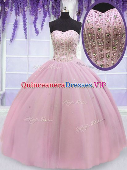 Baby Pink Sleeveless Beading Floor Length Ball Gown Prom Dress - Click Image to Close