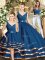 Sleeveless Tulle Floor Length Backless Sweet 16 Dress in Navy Blue with Beading and Ruffled Layers