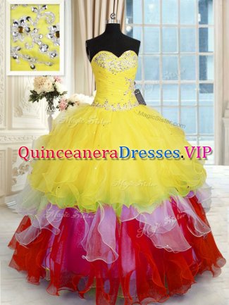 Custom Fit Sweetheart Sleeveless Lace Up Vestidos de Quinceanera Multi-color Organza