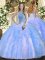 Baby Blue Quinceanera Dress Military Ball and Sweet 16 and Quinceanera with Beading and Ruffles High-neck Sleeveless Lace Up