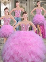 Four Piece Sweetheart Sleeveless Tulle Quinceanera Gowns with Jewelry Beading Lace Up(SKU YYPJ016CX004BIZ)