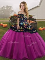 Embroidery Quinceanera Gown Fuchsia Lace Up Sleeveless Floor Length(SKU SJQDDT2151002-3BIZ)