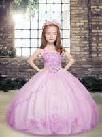 Tulle Straps Sleeveless Lace Up Beading Little Girl Pageant Gowns in Lilac