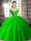 Fitting Tulle Off The Shoulder Sleeveless Brush Train Lace Up Beading and Pick Ups Quinceanera Gown in Green