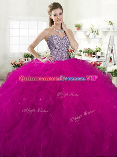 Clearance Sleeveless Lace Up Floor Length Beading and Ruffles Sweet 16 Quinceanera Dress - Click Image to Close