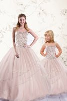 Spectacular Sweetheart Sleeveless Quinceanera Gowns Floor Length Beading Baby Pink Tulle