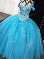 Baby Blue Sleeveless Tulle Lace Up Sweet 16 Dress for Sweet 16 and Quinceanera