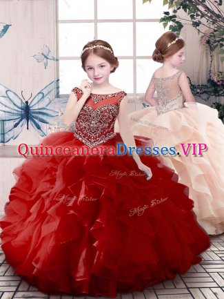 Customized Floor Length Red Pageant Gowns Scoop Sleeveless Zipper