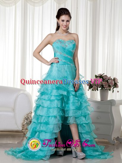 Honolulu Hawaii/HI High Low Teal A-line Sweetheart Brush Train Organza Beading Quinceanera Dama Dress - Click Image to Close