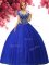 Royal Blue Ball Gowns Beading 15 Quinceanera Dress Lace Up Tulle Sleeveless Floor Length