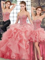 Artistic Sleeveless Brush Train Lace Up Beading and Ruffles Quinceanera Dress