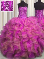 Traditional Visible Boning Beaded Bodice Multi-color Ball Gown Prom Dress Military Ball and Sweet 16 and Quinceanera with Beading and Ruffles Strapless Sleeveless Lace Up