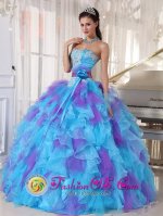 Lock Haven Pennsylvania/PA Baby Blue and Purple Appliques Decorate Up Bodice Ruffles Hand Made Flower For Quinceanera Dress