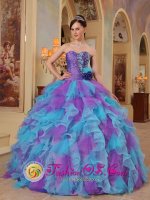 Organza The Most Popular Purple and Aqua Blue Quinceanera Dress With Sweetheart neckline Ruffles Decorate In Scottsdale AZ　(SKU QDZY453y-1BIZ)