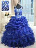 Straps Royal Blue Zipper Quinceanera Dresses Beading and Ruffles and Pick Ups Sleeveless Floor Length