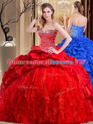 Brush Train Ball Gowns Quinceanera Gown Red Sweetheart Taffeta and Tulle Sleeveless Lace Up