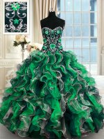 Multi-color Ball Gowns Organza Sweetheart Sleeveless Beading and Ruffles Floor Length Lace Up Quinceanera Dress