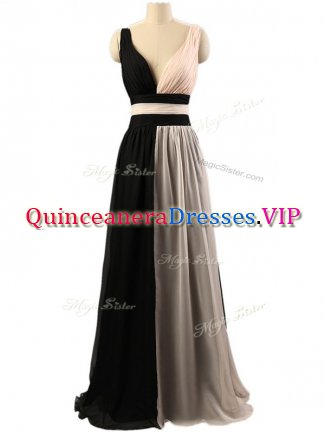 Dramatic Empire Vestidos de Damas White And Black Straps Chiffon Sleeveless Floor Length Criss Cross