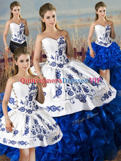 Inexpensive Floor Length Blue And White 15 Quinceanera Dress Sweetheart Sleeveless Lace Up - Click Image to Close