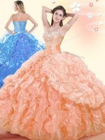 Fancy Organza Sweetheart Sleeveless Lace Up Beading and Ruffles and Pick Ups Sweet 16 Quinceanera Dress in Orange