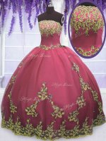 Glamorous Sleeveless Floor Length Appliques Zipper Vestidos de Quinceanera with Red