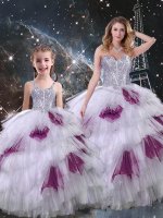 Multi-color Organza Lace Up Sweet 16 Dress Sleeveless Floor Length Beading and Ruffled Layers