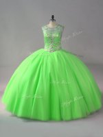 Eye-catching Ball Gowns Scoop Sleeveless Tulle Floor Length Lace Up Beading Sweet 16 Dress