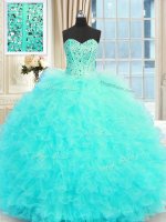 Best Sleeveless Beading and Ruffles Lace Up Quinceanera Gowns