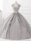 Eye-catching Sleeveless Tulle Floor Length Lace Up Quinceanera Gown in Grey with Beading and Appliques