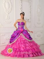 Roanne France Hot Pink Ruffles Layered Quinceanera Dress With Appliques and Lace