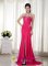 Sweetheart Brush Train Beading Chiffon Column / Sheath Coral Red Quinceanera Dama Dress For Kailua Hawaii/HI