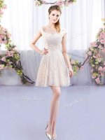 Lace Quinceanera Dama Dress Champagne Lace Up Cap Sleeves Mini Length(SKU BMT0488DBIZ)