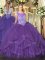 Eggplant Purple Sleeveless Beading and Ruffles Floor Length Sweet 16 Quinceanera Dress