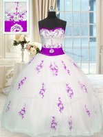 Flare Floor Length White Sweet 16 Quinceanera Dress Sweetheart Sleeveless Lace Up