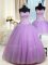 Spectacular Three Piece Lavender Ball Gowns Beading Quinceanera Gowns Lace Up Tulle Sleeveless Floor Length