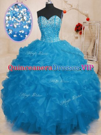 Sleeveless Beading and Ruffles Lace Up Quince Ball Gowns