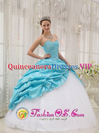 Pertunmaa Finland Perfect Blue and White Taffeta and Tulle For Affordable Quinceanera Dress Beading